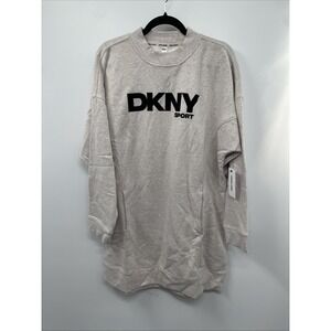DKNY Sport Shift Dress Women's XL Gray Spellout Flocked Logo Fleece Lined NWT